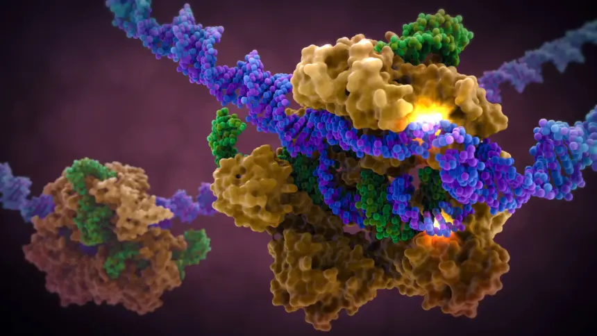 Art of the Cell CRISPR Cas9 in Complex with Guide RNA and target DNA.jpg